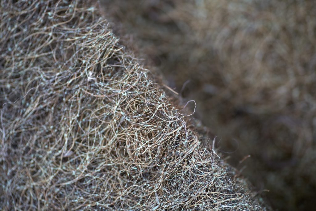 Natural Hessian, rubberised hair for eco friendly furniture.